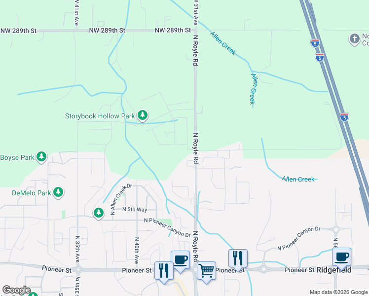 map of restaurants, bars, coffee shops, grocery stores, and more near 4321 N 11th Way in Ridgefield