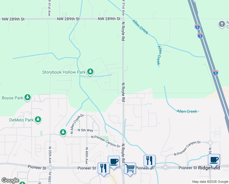 map of restaurants, bars, coffee shops, grocery stores, and more near 4313 N 11th Way in Ridgefield