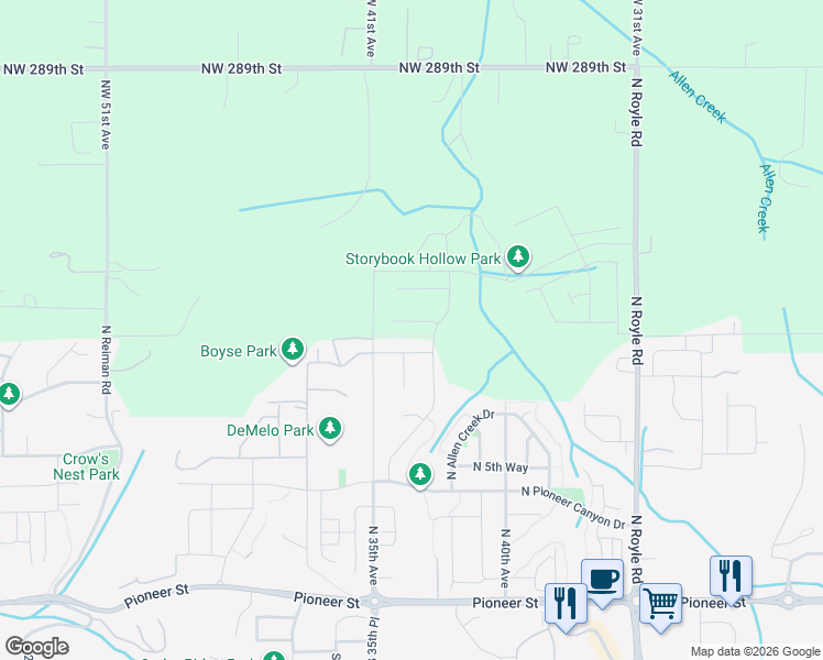 map of restaurants, bars, coffee shops, grocery stores, and more near 3617 N 11th Circle in Ridgefield