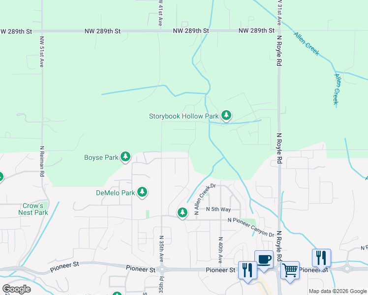 map of restaurants, bars, coffee shops, grocery stores, and more near 3631 N 11th Circle in Ridgefield