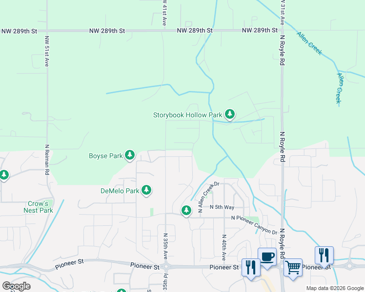 map of restaurants, bars, coffee shops, grocery stores, and more near 3617 N 11th Circle in Ridgefield