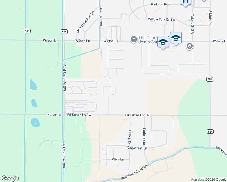 map of restaurants, bars, coffee shops, grocery stores, and more near Ange Street in Boardman
