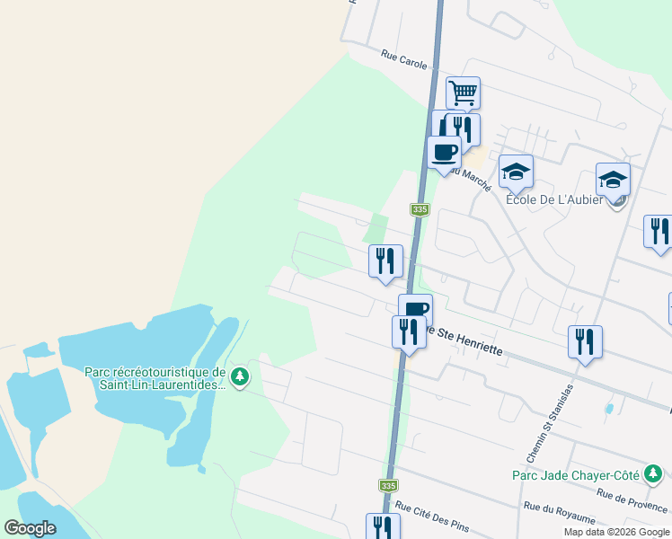 map of restaurants, bars, coffee shops, grocery stores, and more near 316 Rue du Sémillon in Saint-Lin-Laurentides