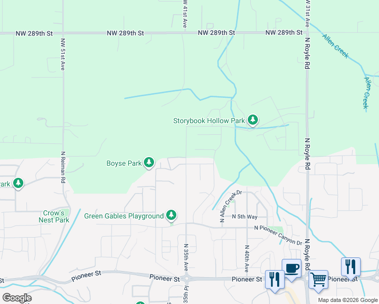 map of restaurants, bars, coffee shops, grocery stores, and more near 844 N 35th Ave in Ridgefield