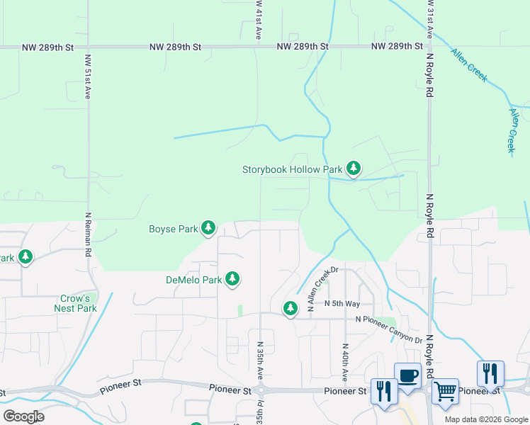 map of restaurants, bars, coffee shops, grocery stores, and more near 3509 N 11th Circle in Ridgefield