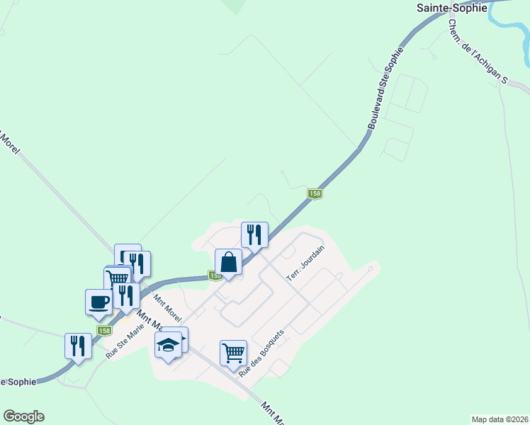 map of restaurants, bars, coffee shops, grocery stores, and more near 112 Rue de la Fabrique in Sainte-Sophie