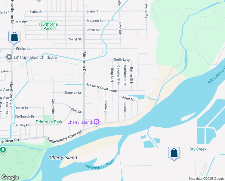 map of restaurants, bars, coffee shops, grocery stores, and more near North Cherry Creek Loop in Billings