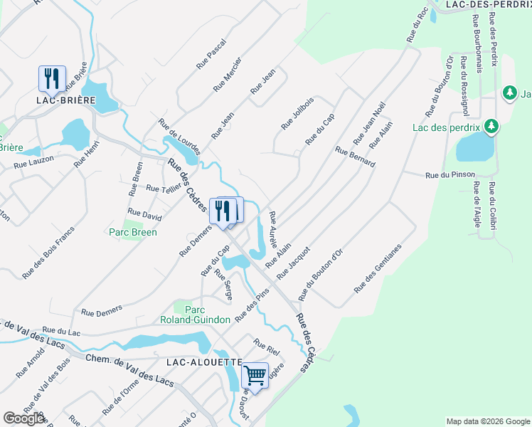 map of restaurants, bars, coffee shops, grocery stores, and more near 549 Rue Aurèle in Sainte-Sophie