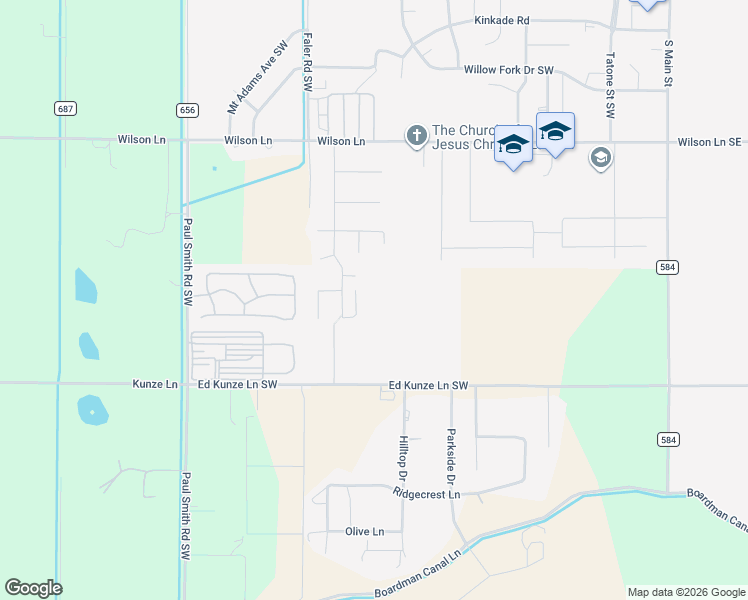 map of restaurants, bars, coffee shops, grocery stores, and more near Ange Street in Boardman