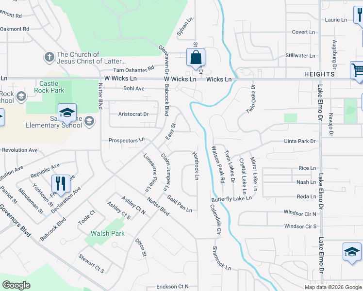 map of restaurants, bars, coffee shops, grocery stores, and more near 1369 Hardrock Lane in Billings