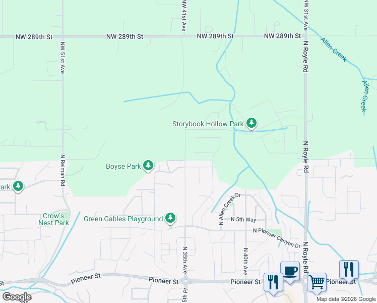 map of restaurants, bars, coffee shops, grocery stores, and more near 844 N 35th Ave in Ridgefield