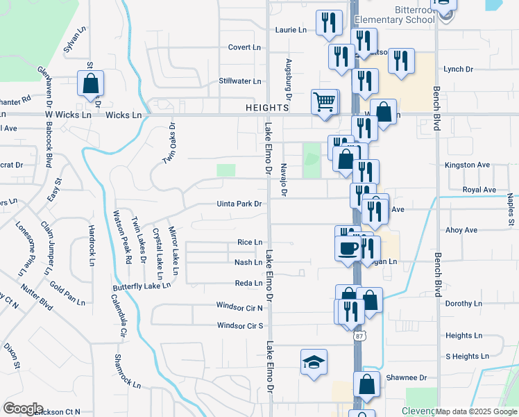 map of restaurants, bars, coffee shops, grocery stores, and more near 386 Uinta Park Drive in Billings