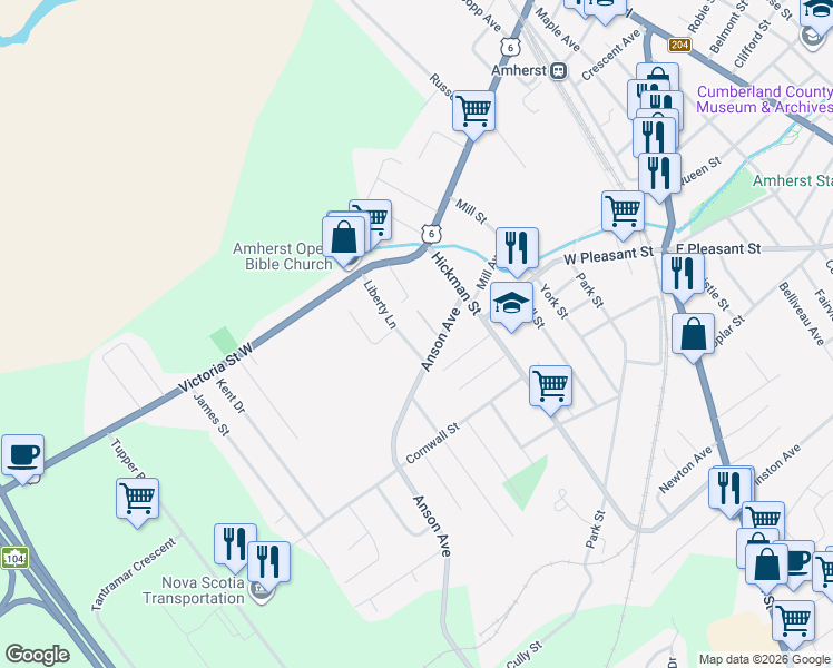 map of restaurants, bars, coffee shops, grocery stores, and more near 30 Liberty Lane in Amherst