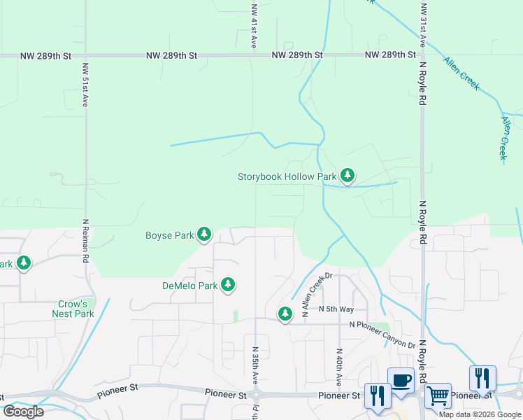 map of restaurants, bars, coffee shops, grocery stores, and more near 3518 N 11th Circle in Ridgefield
