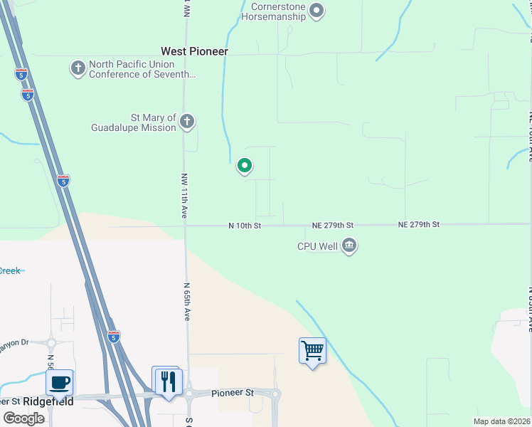 map of restaurants, bars, coffee shops, grocery stores, and more near 7001 North Geneva Way in Ridgefield