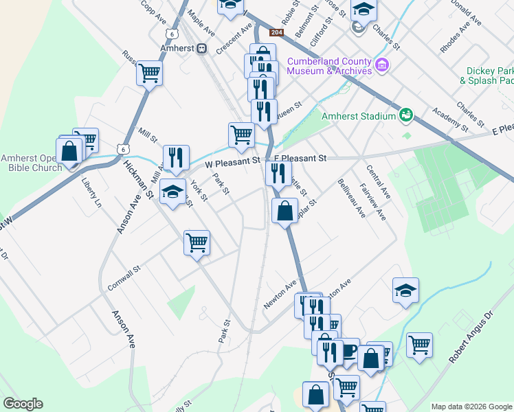 map of restaurants, bars, coffee shops, grocery stores, and more near 29 Patterson Street in Amherst