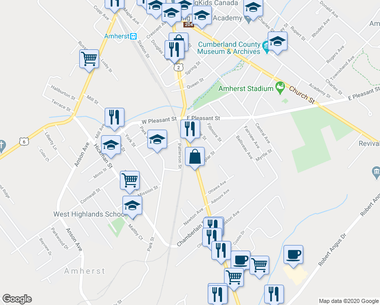 map of restaurants, bars, coffee shops, grocery stores, and more near 29 South Albion Street in Amherst