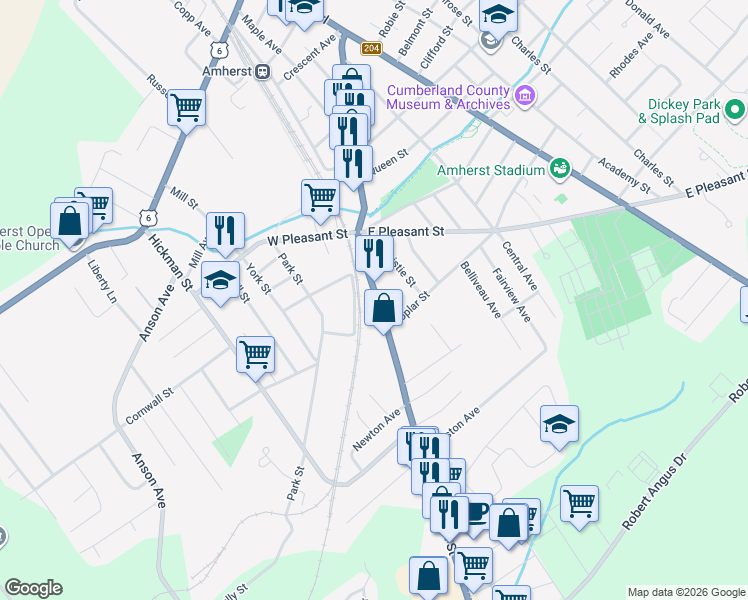 map of restaurants, bars, coffee shops, grocery stores, and more near 29 South Albion Street in Amherst