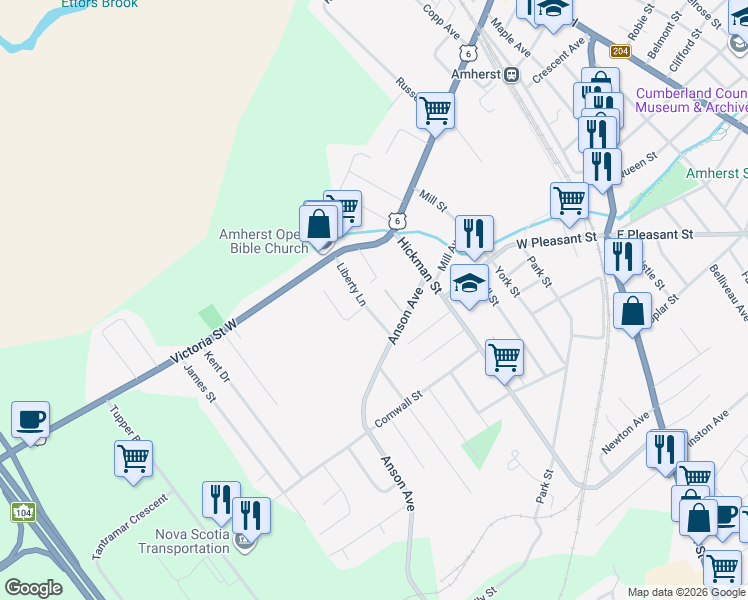 map of restaurants, bars, coffee shops, grocery stores, and more near 30 Liberty Lane in Amherst