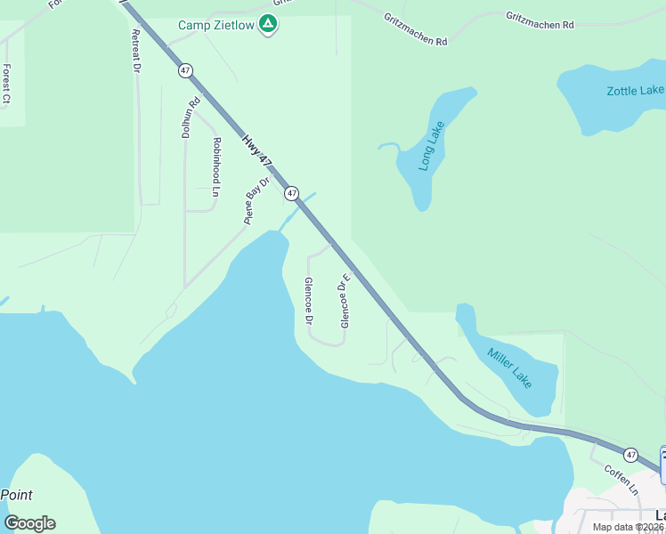 map of restaurants, bars, coffee shops, grocery stores, and more near 8206 Glencoe Drive West in Lake Tomahawk