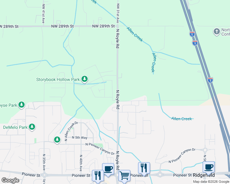 map of restaurants, bars, coffee shops, grocery stores, and more near 1116 North 44th Place in Ridgefield