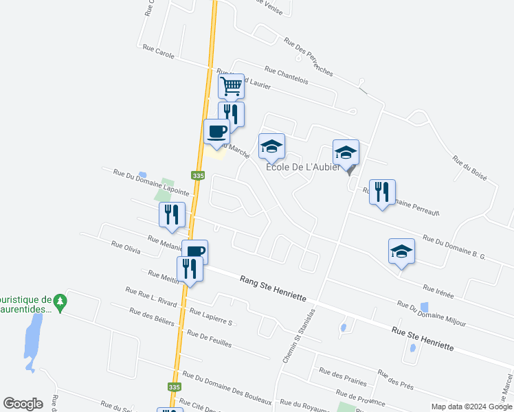 map of restaurants, bars, coffee shops, grocery stores, and more near 244 Rue des Artisans in Saint-Lin - Laurentides