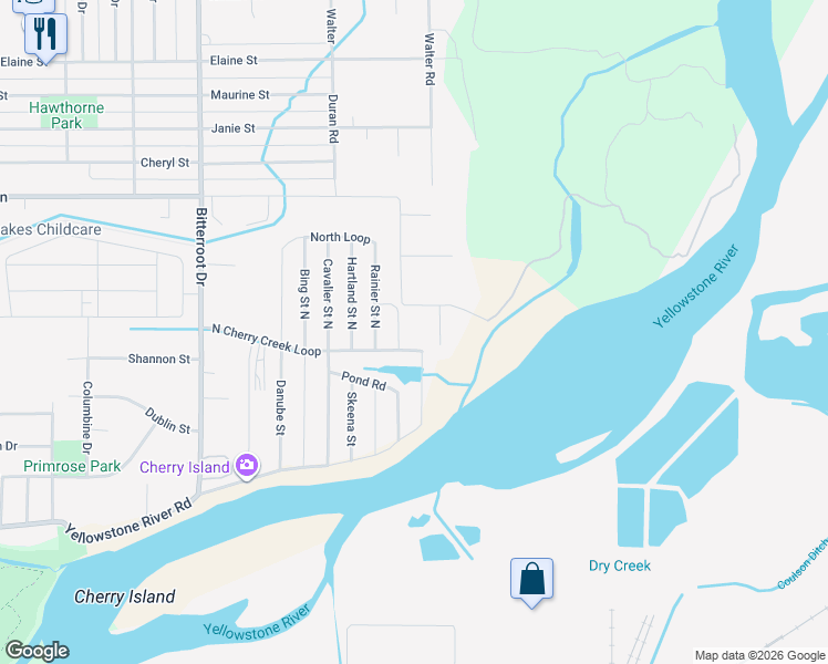 map of restaurants, bars, coffee shops, grocery stores, and more near 1955 North Cherry Creek Loop in Billings