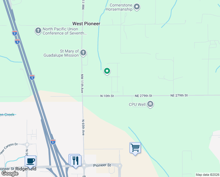 map of restaurants, bars, coffee shops, grocery stores, and more near 1025 North Fairhope Place in Ridgefield