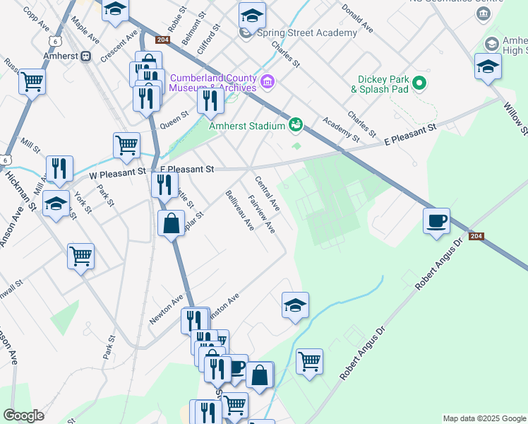 map of restaurants, bars, coffee shops, grocery stores, and more near 20 Fairview Avenue in Amherst