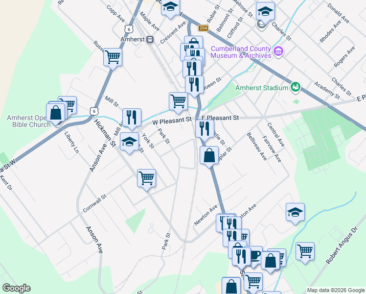 map of restaurants, bars, coffee shops, grocery stores, and more near 9 Patterson Street in Amherst