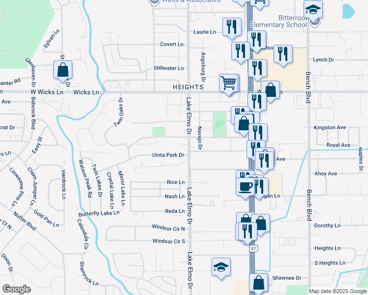 map of restaurants, bars, coffee shops, grocery stores, and more near 386 Uinta Park Drive in Billings