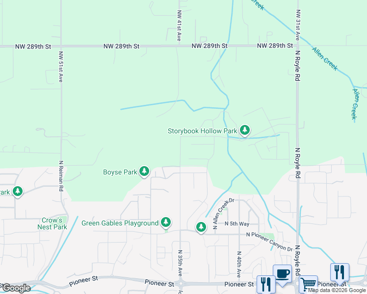 map of restaurants, bars, coffee shops, grocery stores, and more near 844 N 35th Ave in Ridgefield
