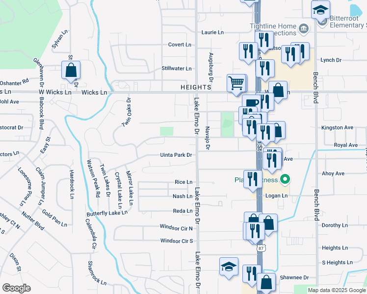 map of restaurants, bars, coffee shops, grocery stores, and more near 344 Sioux Lane in Billings