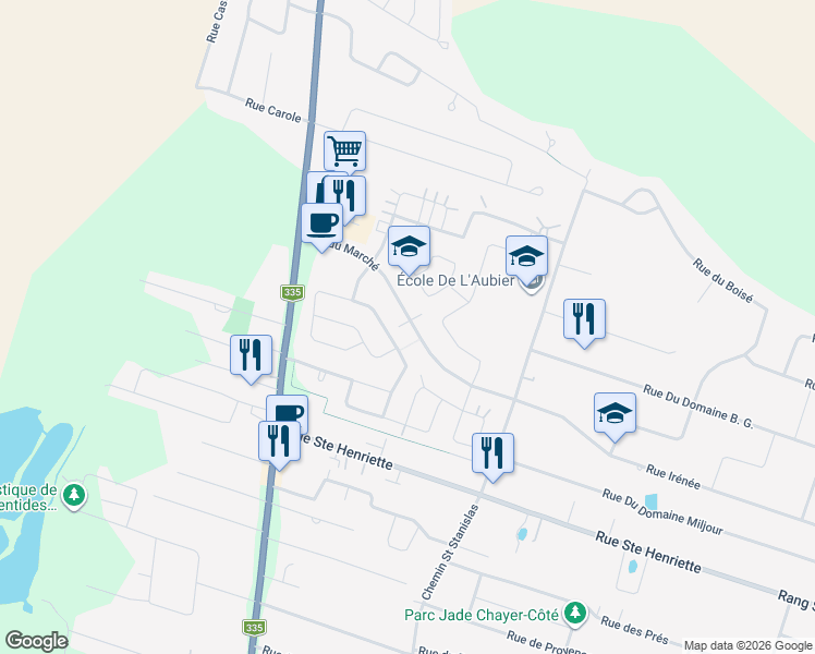 map of restaurants, bars, coffee shops, grocery stores, and more near 934 Rue du Marché in Saint-Lin - Laurentides