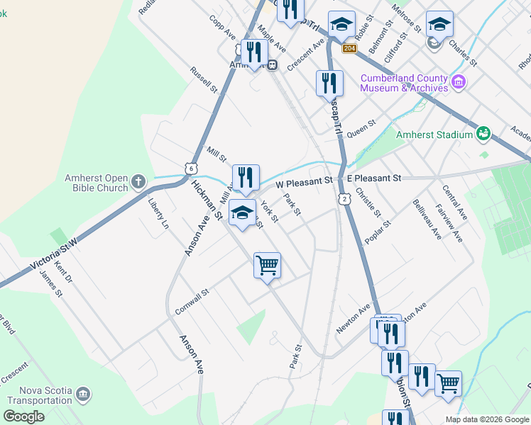 map of restaurants, bars, coffee shops, grocery stores, and more near 16 Hill Street in Amherst