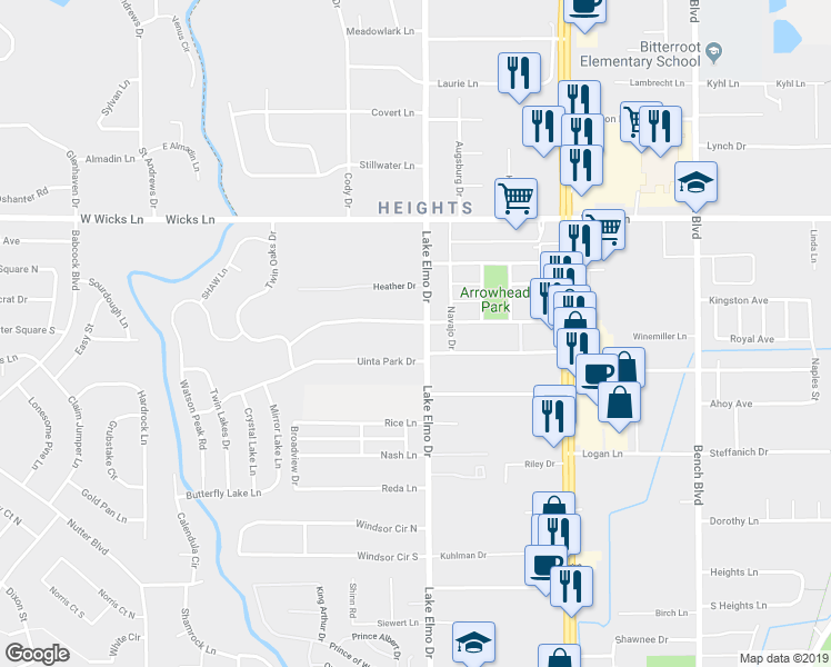 map of restaurants, bars, coffee shops, grocery stores, and more near 345 Sioux Lane in Billings