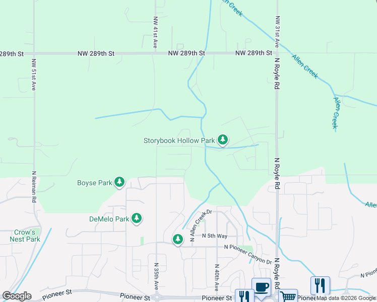 map of restaurants, bars, coffee shops, grocery stores, and more near 3718 N 12th Circle in Ridgefield