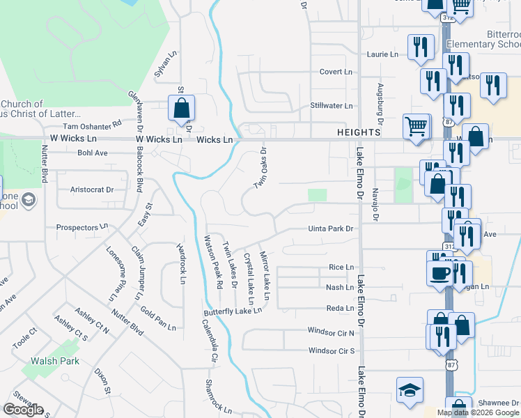 map of restaurants, bars, coffee shops, grocery stores, and more near 1435 Twin Oaks Drive in Billings