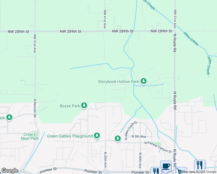 map of restaurants, bars, coffee shops, grocery stores, and more near 1334 North 35th Avenue in Ridgefield