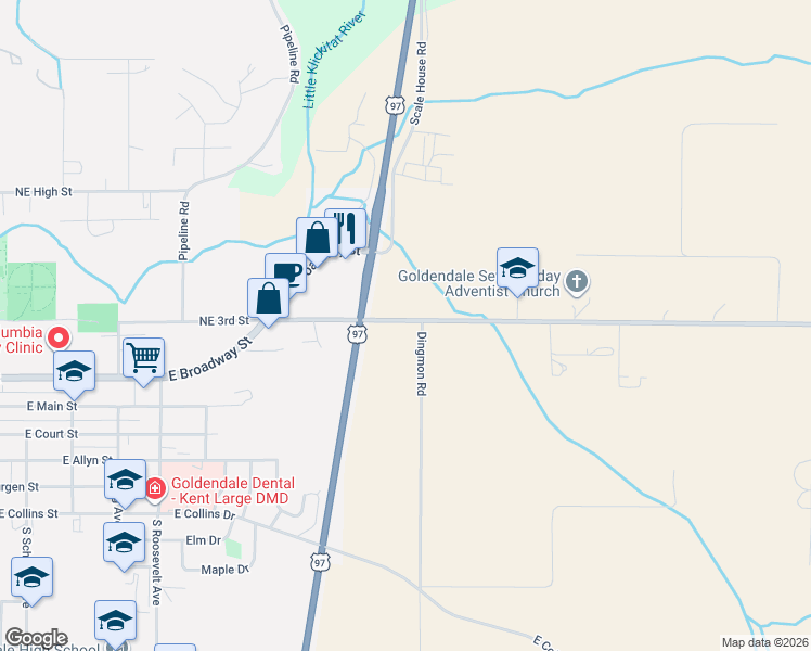 map of restaurants, bars, coffee shops, grocery stores, and more near 23 Bickleton Highway in Bickleton