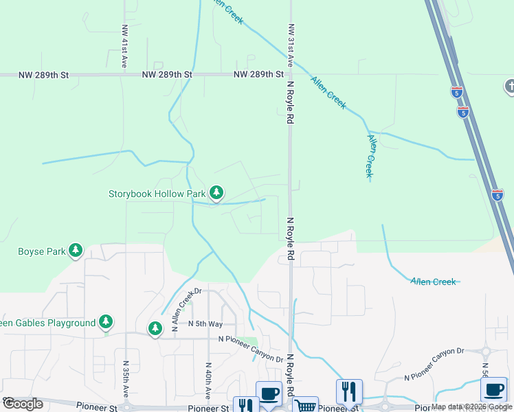 map of restaurants, bars, coffee shops, grocery stores, and more near 28213 North Royle Road in Ridgefield