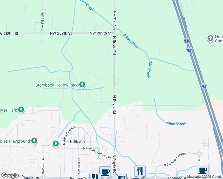 map of restaurants, bars, coffee shops, grocery stores, and more near 28213 North Royle Road in Ridgefield