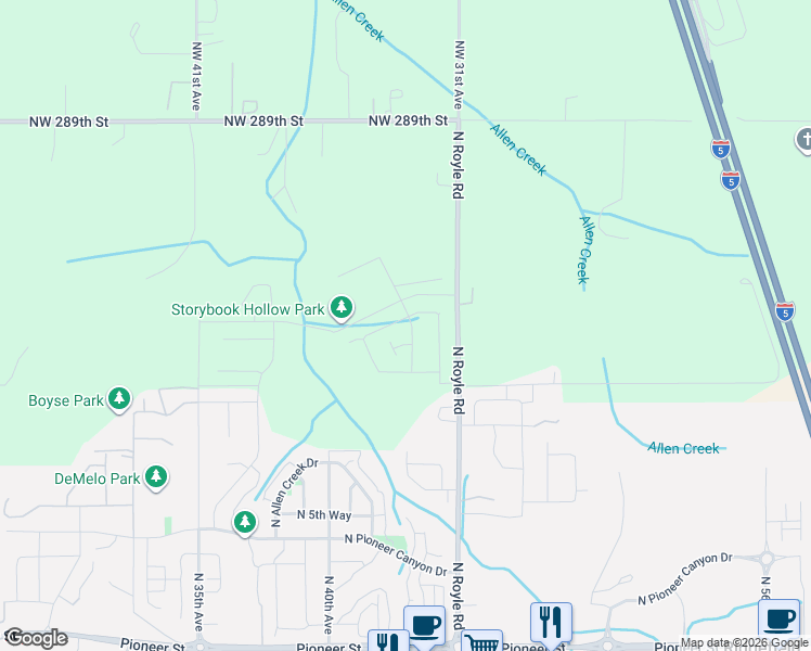 map of restaurants, bars, coffee shops, grocery stores, and more near 1143 North 41st Place in Ridgefield