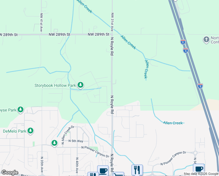map of restaurants, bars, coffee shops, grocery stores, and more near 1164 North 44th Place in Ridgefield