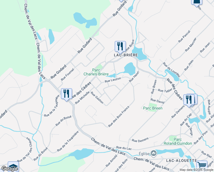 map of restaurants, bars, coffee shops, grocery stores, and more near 301 Rue Alice in Sainte-Sophie