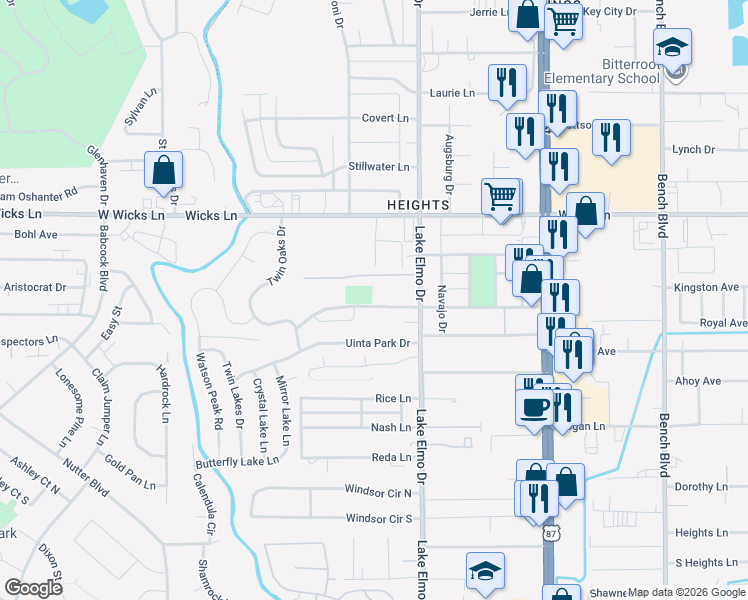 map of restaurants, bars, coffee shops, grocery stores, and more near 337 Sioux Lane in Billings