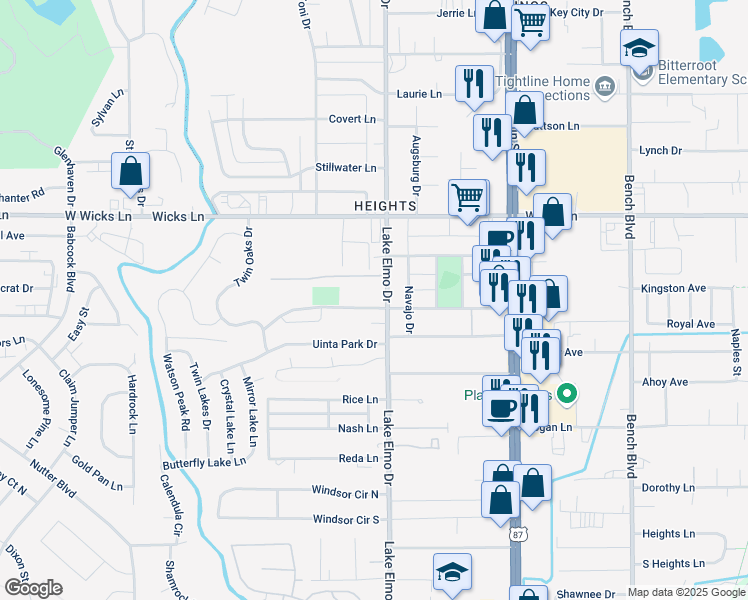 map of restaurants, bars, coffee shops, grocery stores, and more near 345 Sioux Lane in Billings