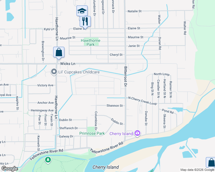 map of restaurants, bars, coffee shops, grocery stores, and more near Jean Avenue in Billings