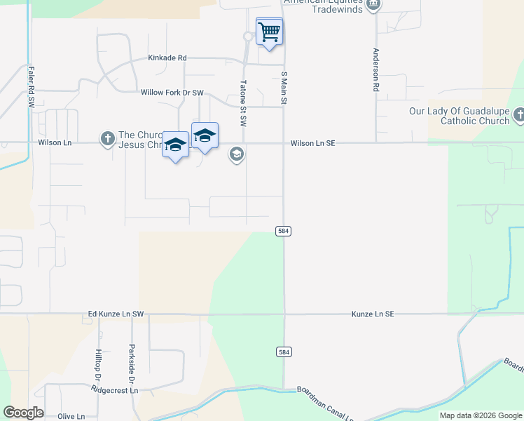 map of restaurants, bars, coffee shops, grocery stores, and more near 108 Tiber Court in Boardman