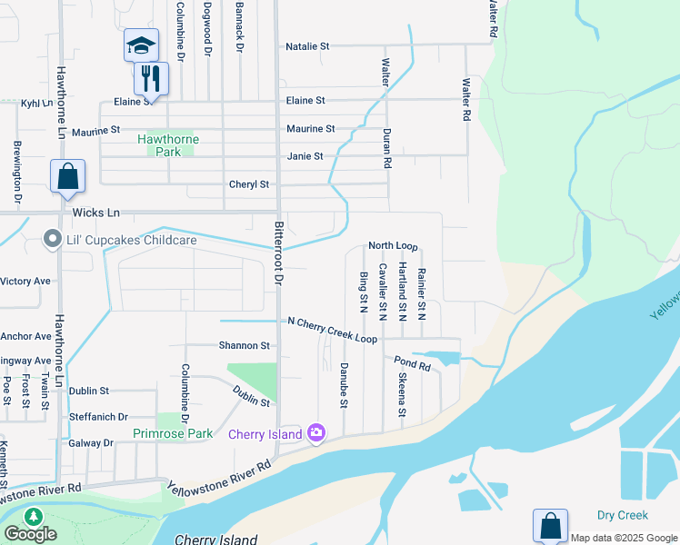 map of restaurants, bars, coffee shops, grocery stores, and more near 18 Attika Street North in Billings